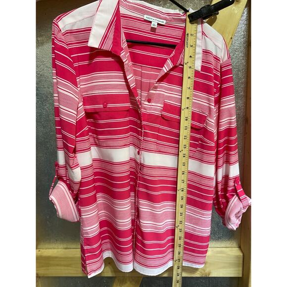 Notations Striped Collared Top XL Stretchy Black White 3/4 or Full Sleeve - Picture 3 of 8